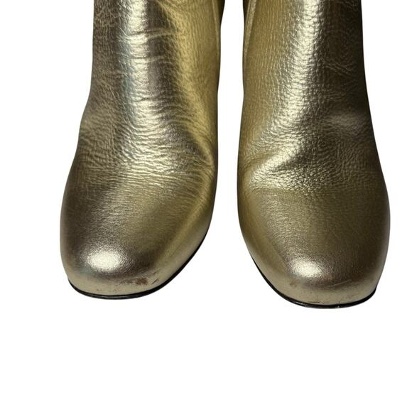 Saint Laurent Lou Gold Metallic Leather Ankle Boots Block Heel EU 38.5 US 8.5 - Picture 3 of 13